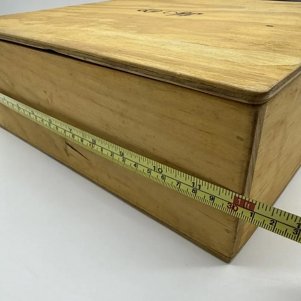 Homemade Vintage Hinged Wooden Pie Box Signed, Burned Wood Initials - Date?